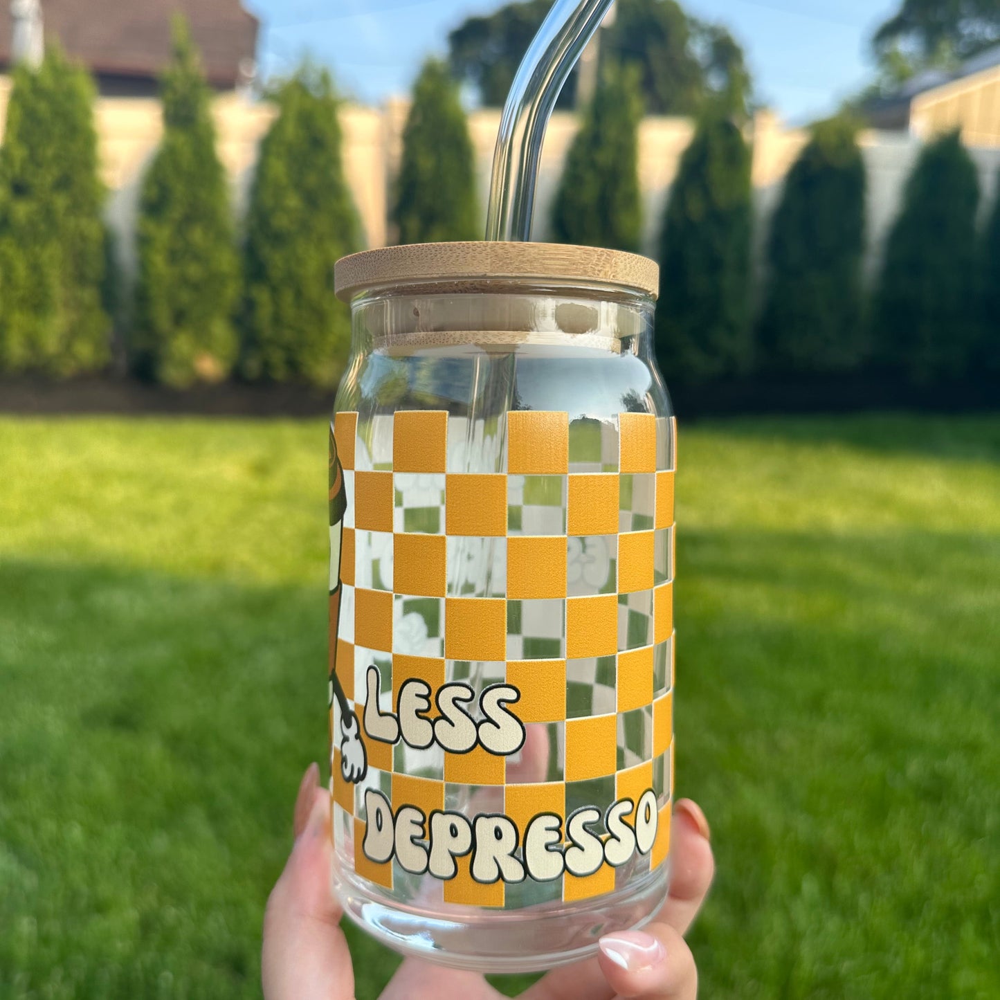 "More Espresso Less Depresso" Glass cup