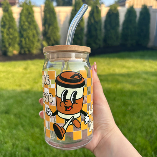 "More Espresso Less Depresso" Glass cup